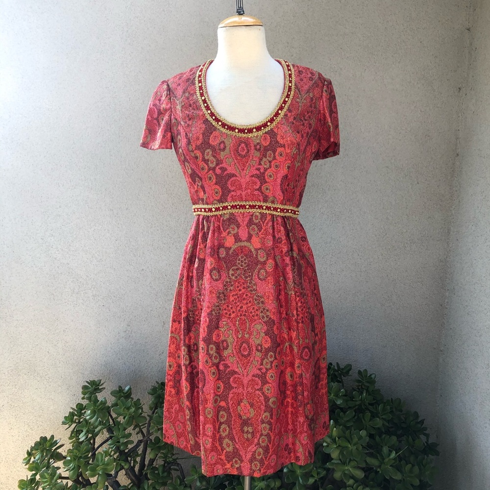 Vtg Glam Cocktail Dress Red Metallic 8 Gino Charle